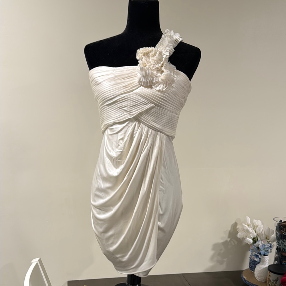 BCBGMaxAzria Ivory One-Shoulder Dress with Ruffle Accent